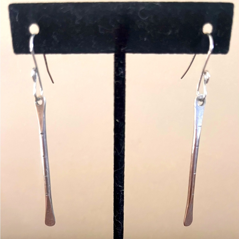 Sterling Silver Bar Drop Earrings with Etched Design, 2.5" long